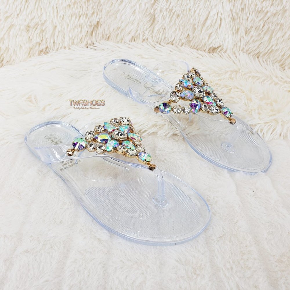 Very Cool Rhinestone Jelly Summer Sandals Crystal Clear - Picture 4 of 10